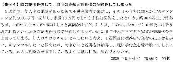 独立行政法人国民生活センター,相談事例