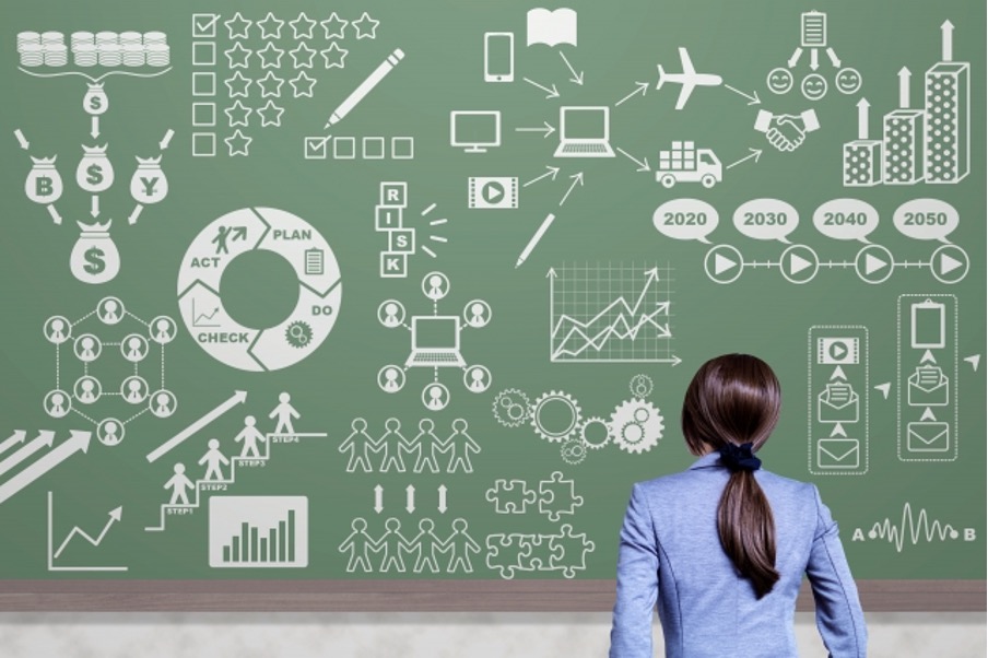 黒板,分析,女性