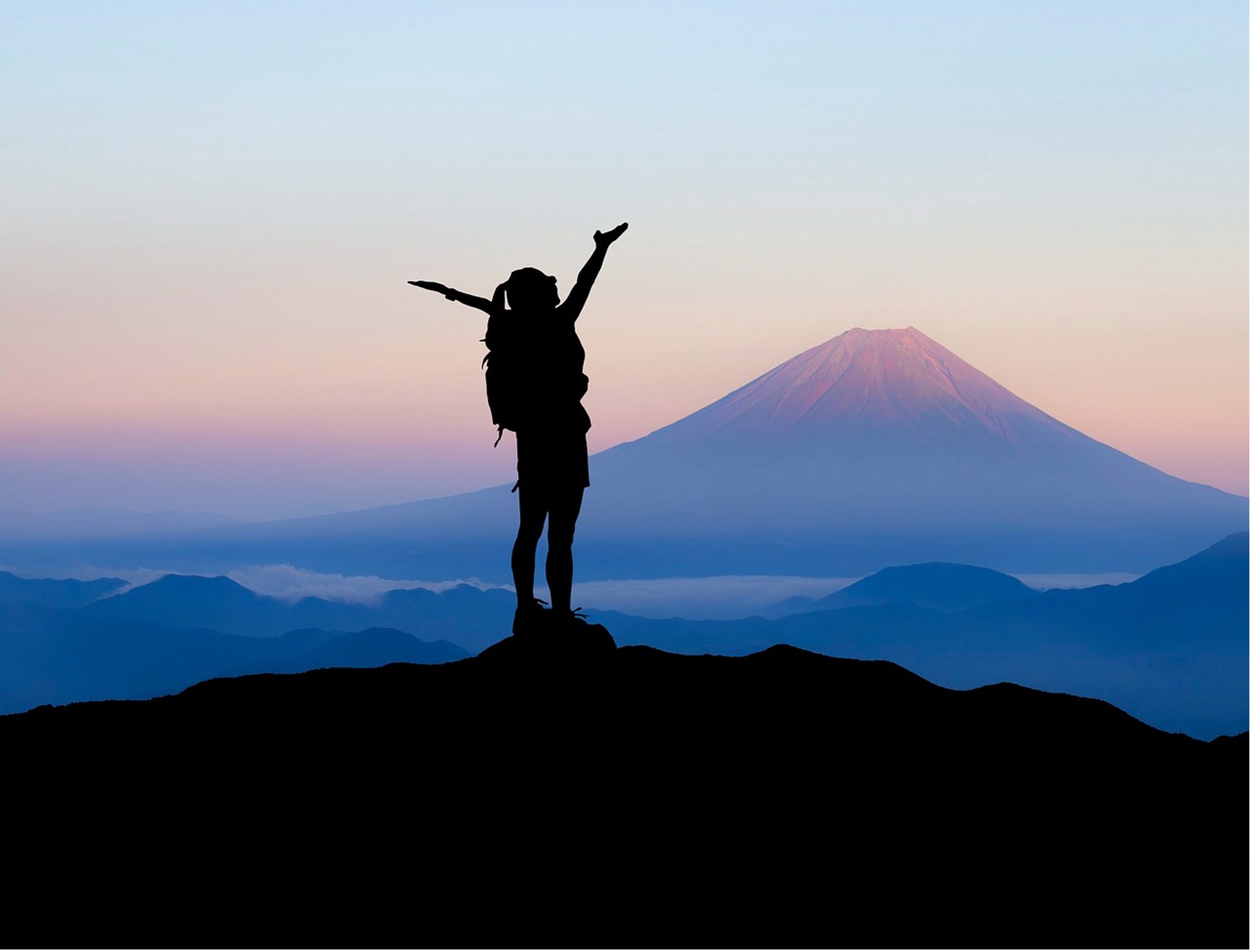 山頂,女性,シルエット
