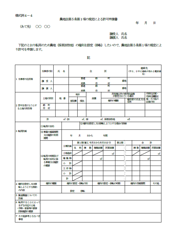 農地法第5条第1項の規定による許可申請書