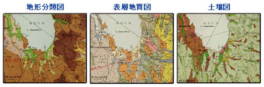 地形分類図・表層地質図(平面的分類図)・土壌図