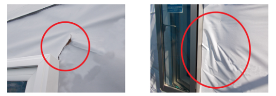 透湿防水シートの,たわみ,破れ