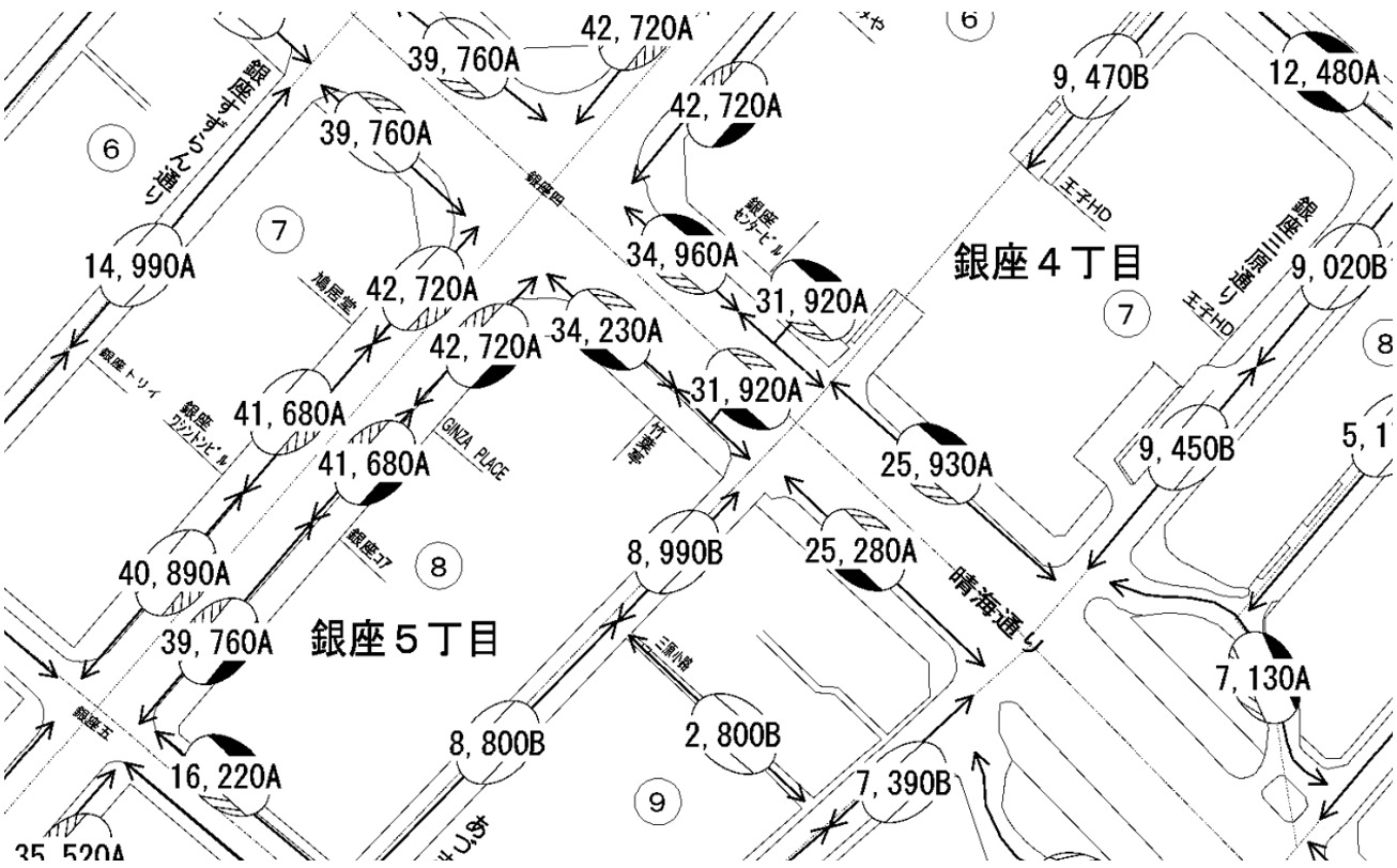 東京都銀座5丁目,路線価