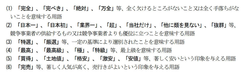 不動産広告,使用禁止用語