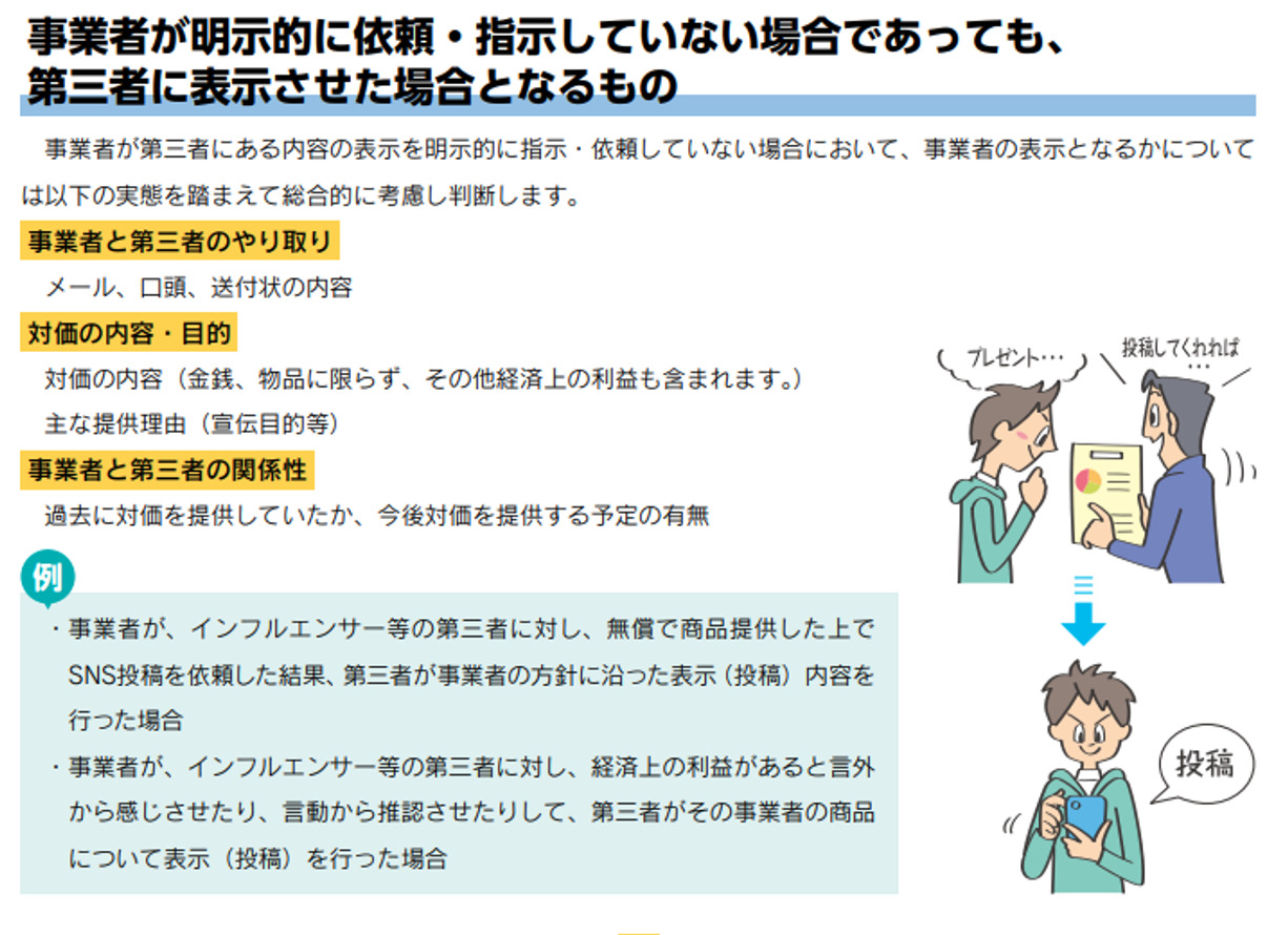 事業者が明示的に依頼・指示を出して第三者に表示させた場合