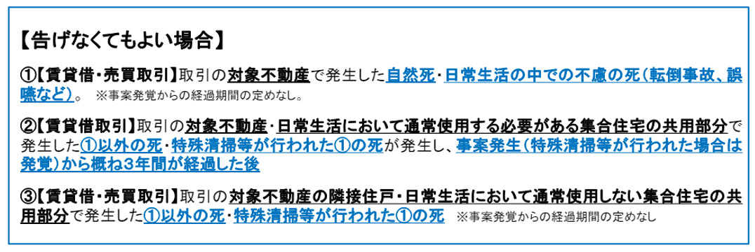 宅地建物取引業者による人の死の告知に関するガイドライン,告げなくてもよい場合