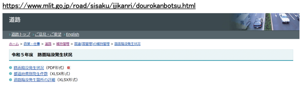 「路面陥没発生件数（都道府県別）」及び「道路陥没発生箇所の詳細」,国土交通省