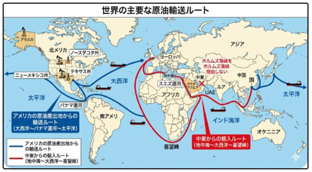 世界の主要な原油輸送ルート