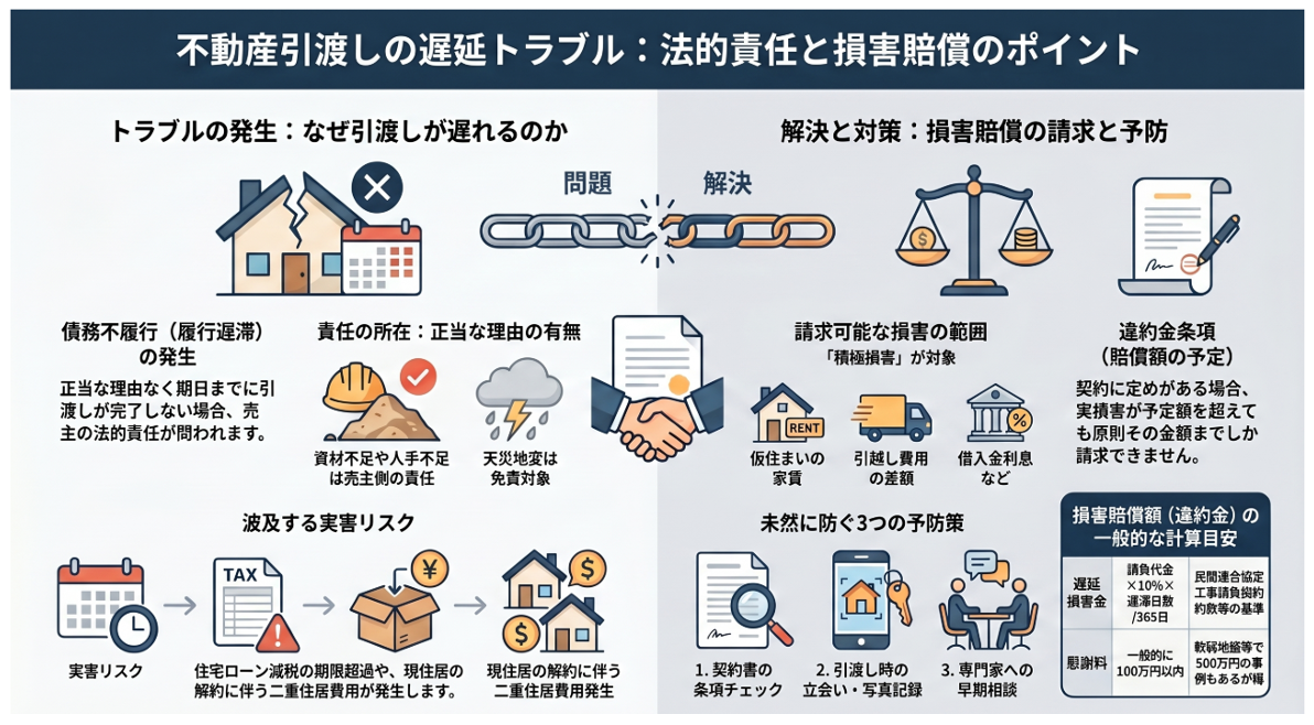 不動産引渡しの遅延トラブル:法的責任と損害賠償のポイント
