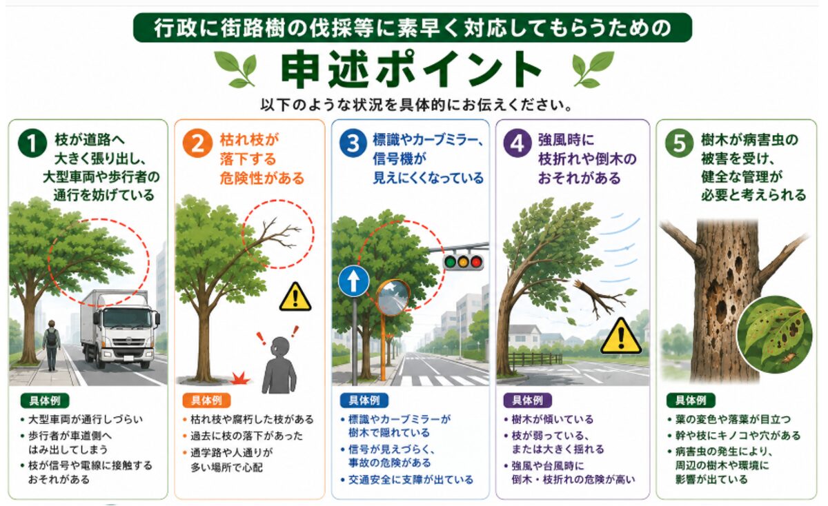 行政に街路樹の伐採等に素早く対応してもらうための申述ポイント