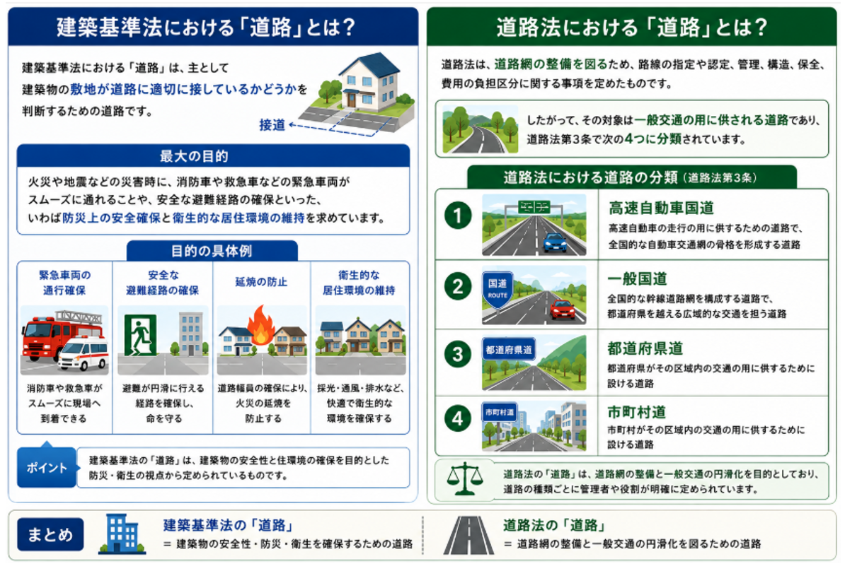 建築基準法における道路とは,道路法における道路とは