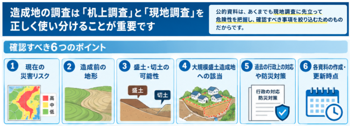 造成地,調査,机上調査,現地調査