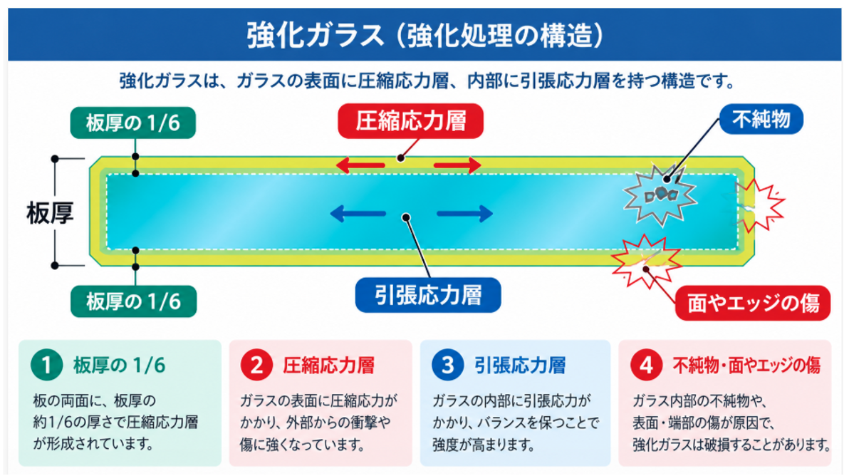 強化ガラス,強化処理の構造